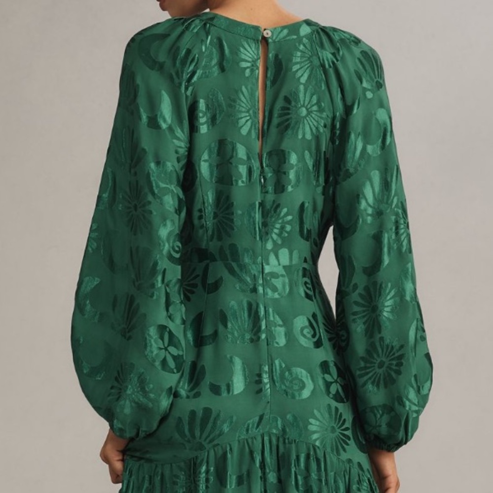 ANTHROPOLOGIE Farm Rio Green Floral Jacquard V-Neck Maxi Dress Petite MP NWT - Picture 8 of 17